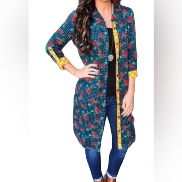 MATILDA Jane Check Floral Fa La La Dress~Duster Medium - Picture 2 of 7